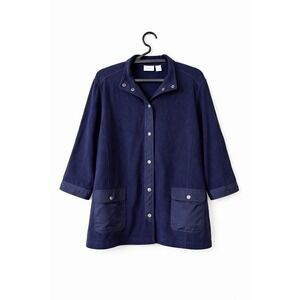 Zenergy Chico's Size 3 Navy Blue Snap Front Utility Jacket Pockets Women